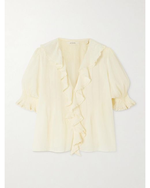 Doen Natural Henri Ruffled Pintucked Organic Cotton-Voile Top