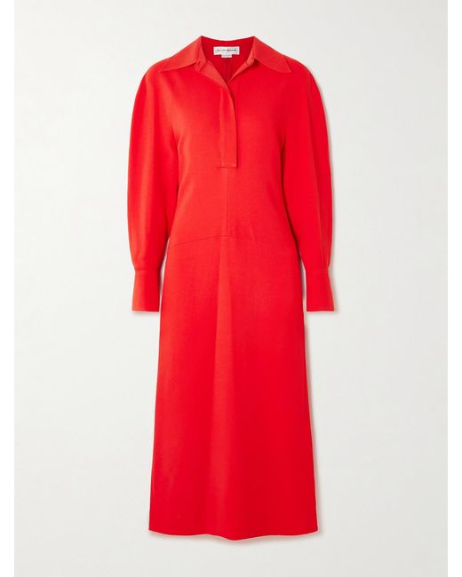 Victoria Beckham Asymmetric Gathered Crepe Shirt Dress