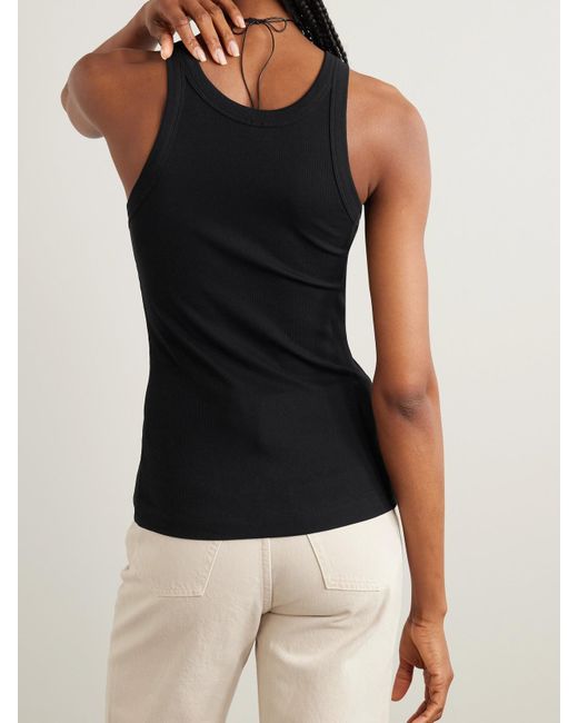 Totême  Black Net Sustain Curved Ribbed Stretch Organic Cotton-Jersey Tank