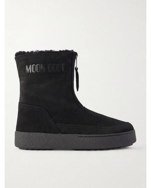 Moon Boot Black Lara Suede And Shearling Ankle Boots