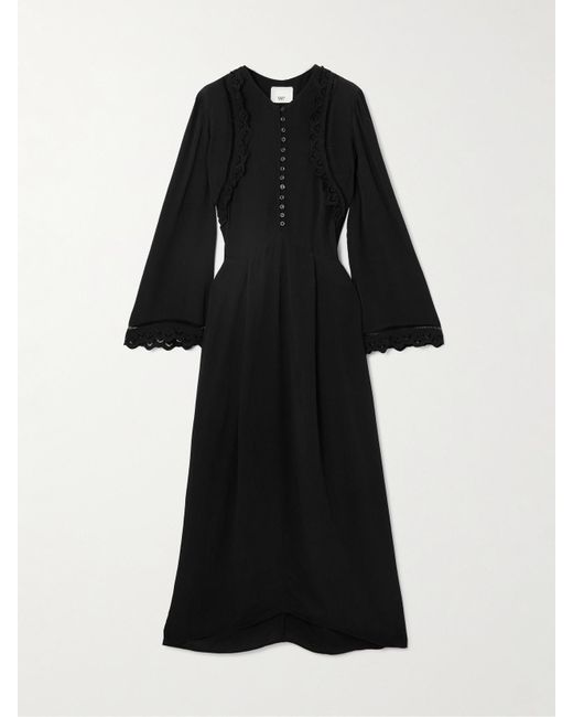 Isabel Marant Black Faustina Broderie Anglaise And Pointelle-Trimmed Poplin Midi Dress