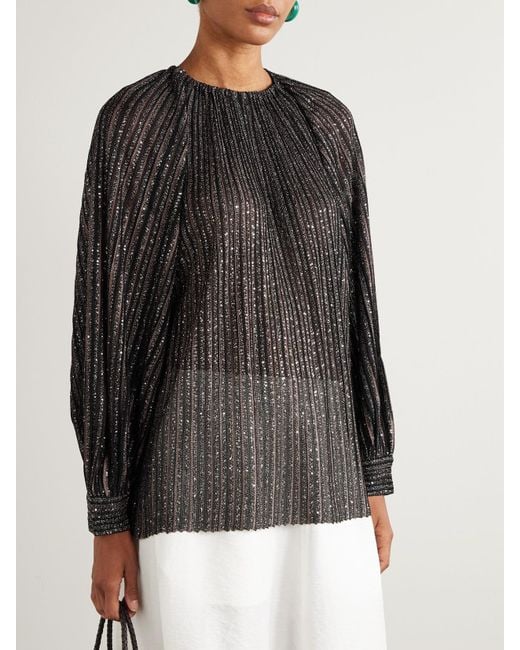 Missoni Black Sequin-Embellished Striped Metallic Crochet-Knit Blouse