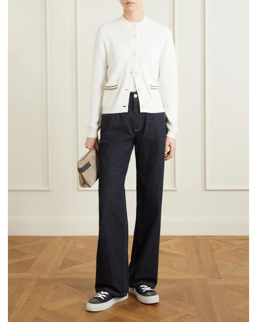 Brunello Cucinelli Natural Bead-Embellished Ribbed Cotton Cardigan
