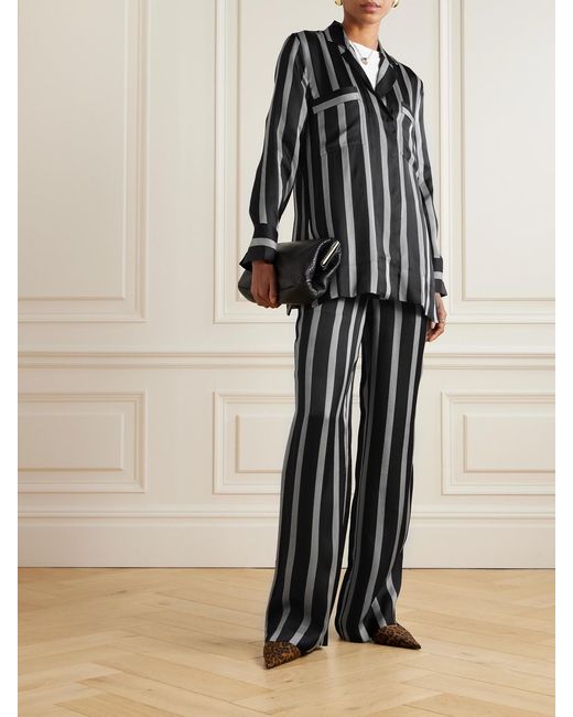 Anine Bing Black Soto Striped Silk-Blend Twill Wide-Leg Pants