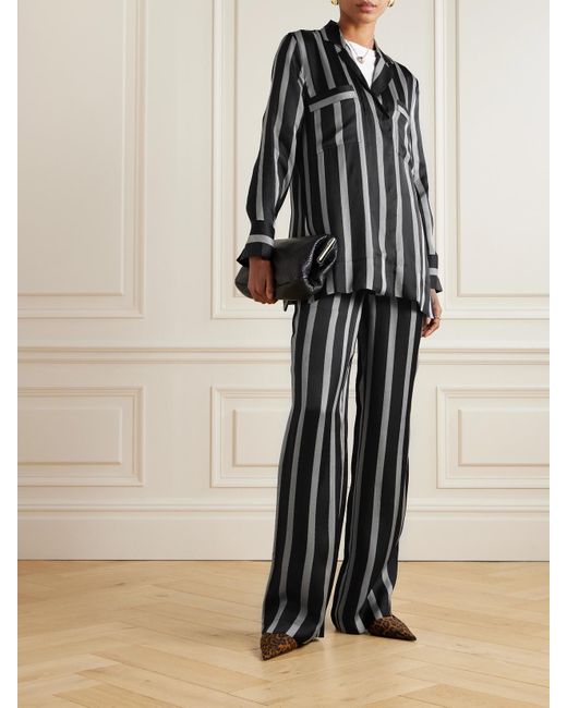 Anine Bing Black Soto Striped Silk-Blend Twill Wide-Leg Pants