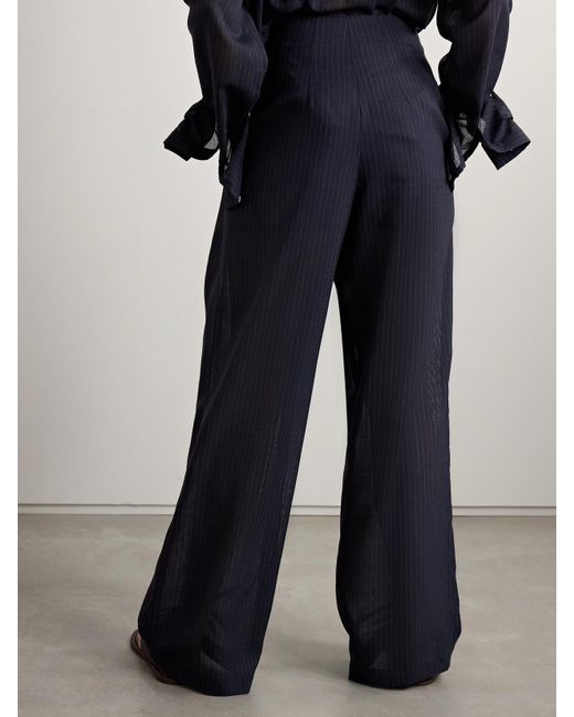 Twp Blue Carrie's Pleated Pinstriped Wool Wide-Leg Pants