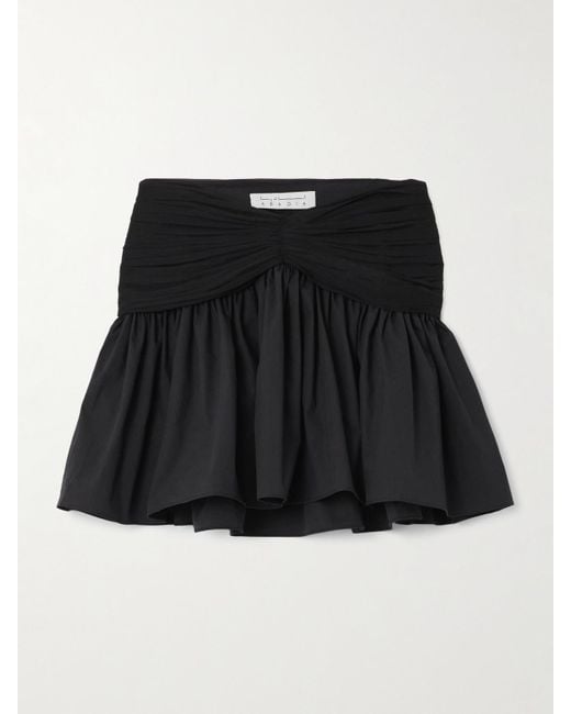 Abadia Black Minirock Aus Popeline Mit Chiffonbesatz Und Raffungen