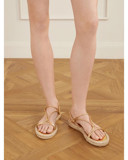 Gianvito Rossi Natural Metallic Leather Espadrille Sandals