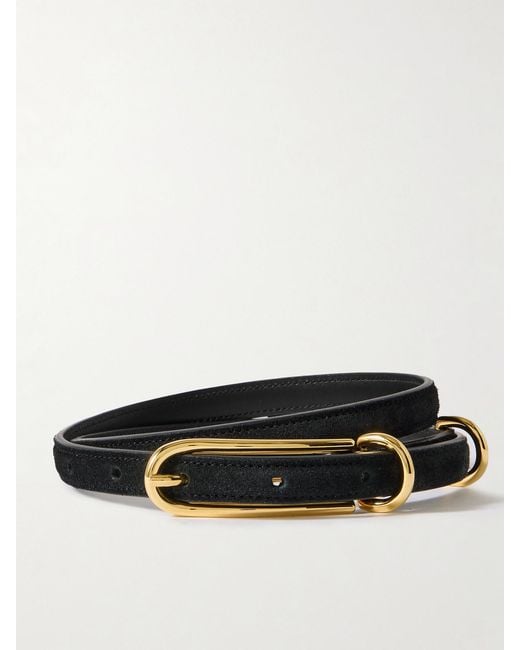 Liffner Black Three Keeper Croc-Effect Leather Belt