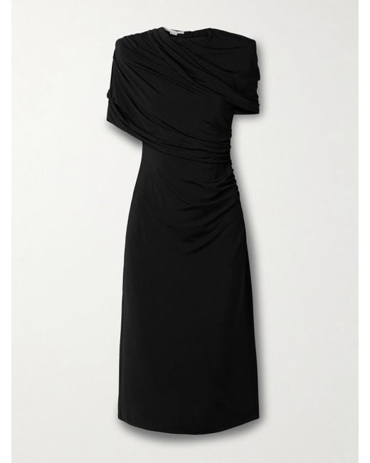 Stella McCartney Black Midikleid Aus Stretch-Jersey Mit Cape-Effekt