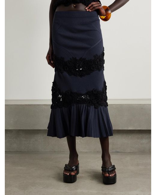 Jupe Longue En Mailles Côtelées À Finitions Crochetées Madeline Ulla Johnson en coloris Blue