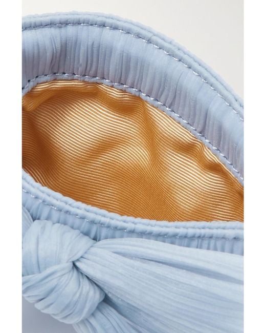 Loeffler Randall Blue Rochelle Bow-Embellished Plissé-Organza Clutch