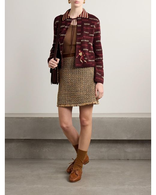 Bode Red Gridiron Cotton-Jacquard Cardigan