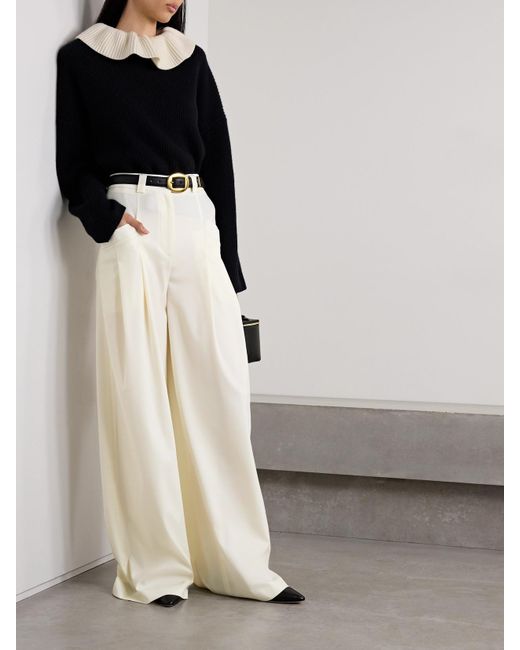 Altuzarra White Zanni Pleated Wool-Blend Wide-Leg Pants