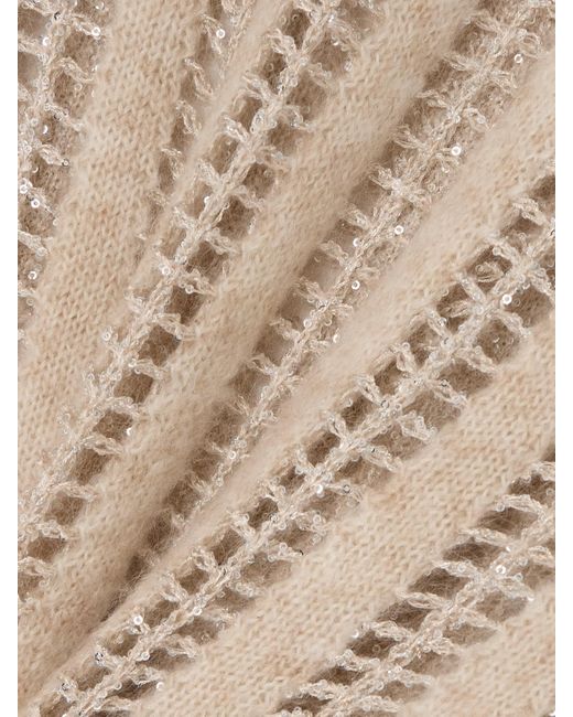 Brunello Cucinelli Natural Sequin-Embellished Open-Knit Wool And Mohair-Blend Sweater