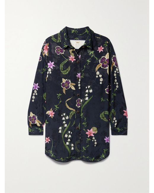 Agua Bendita Blue + Net Sustain Cecilia Tesoro Floral-print Jacquard Shirt