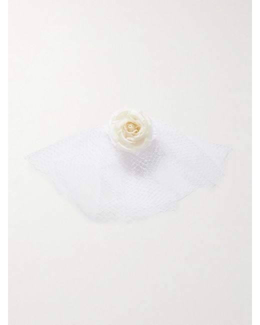 Rodarte White Embellished Silk-Tulle Veil