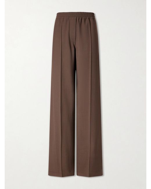 Brunello Cucinelli Brown Wool-Blend Wide-Leg Pants