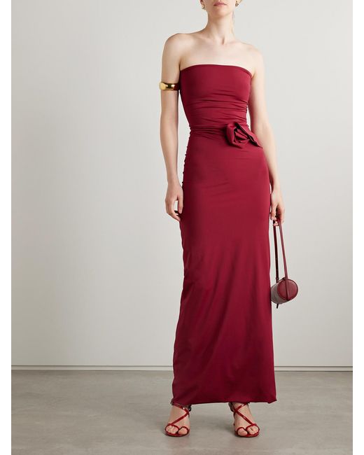 Maygel Coronel Red Caracola Strapless Appliquéd Stretch-Jersey Maxi Dress