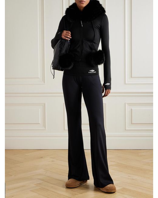 Balenciaga Black Embroidered Jersey Flared Leggings