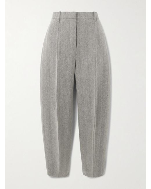 Loro Piana Gray Dan Cropped Linen, Wool And Cashmere-Blend Tapered Pants