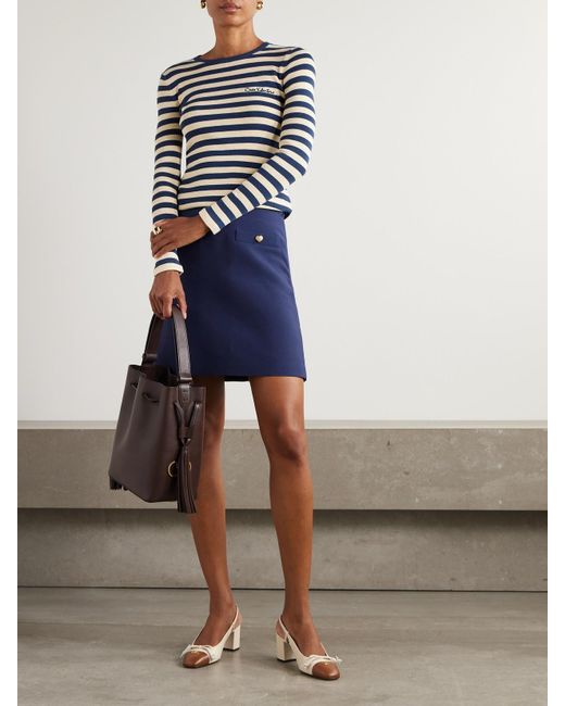 Valentino Garavani Blue Embroidered Striped Cotton Sweater