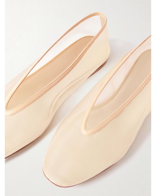 Le Monde Beryl Natural Luna Leather-Trimmed Mesh Ballet Flats