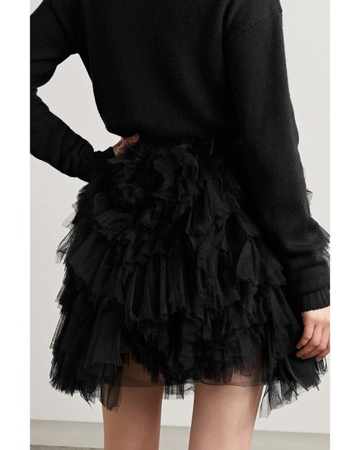 Oscar de la Renta Black Tiered Tulle Mini Skirt