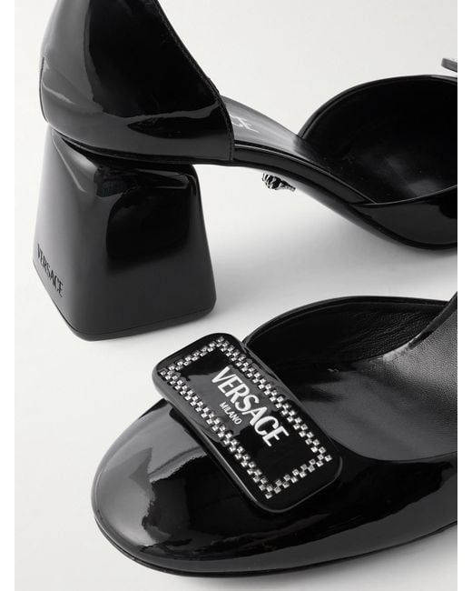 Versace White Barret Embellished Patent-Leather Pumps