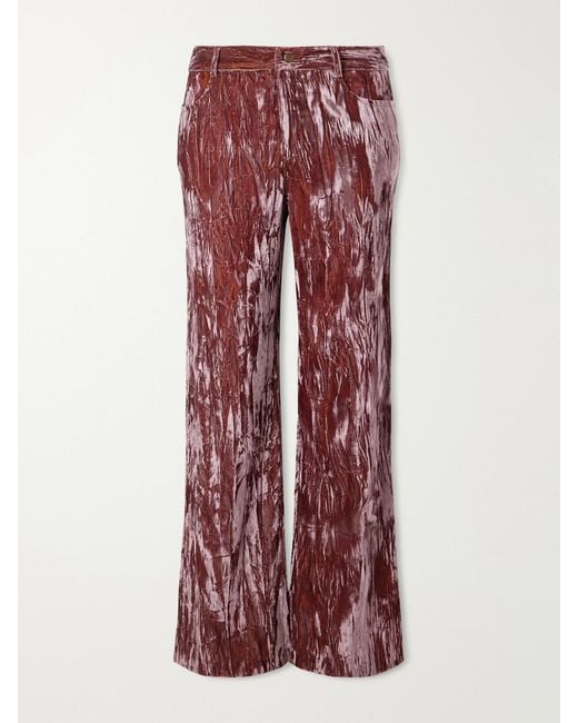 Anna Sui Red Velvet-Rayon Wide-Leg Pants