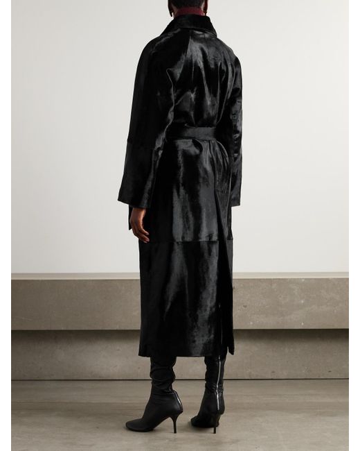 Nour Hammour Black Althea Belted Cow Hair Coat