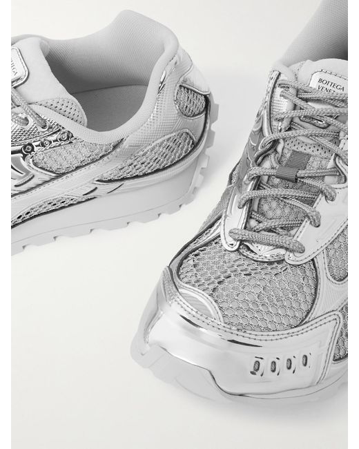 Bottega Veneta Orbit Metallic Rubber, Mesh And Fishnet Sneakers
