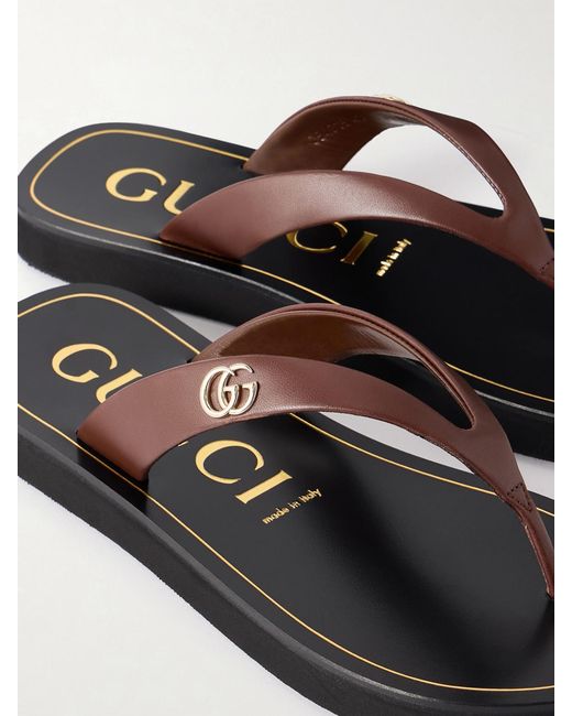 Gucci Brown Embellished Leather Sandals