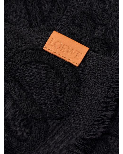 Loewe Black Schal Aus Einer Woll-Seidenmischung Mit Jacquard-Muster Und Fransen