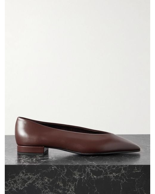 Loro Piana Brown Rebecca Leather Point-Toe Flats