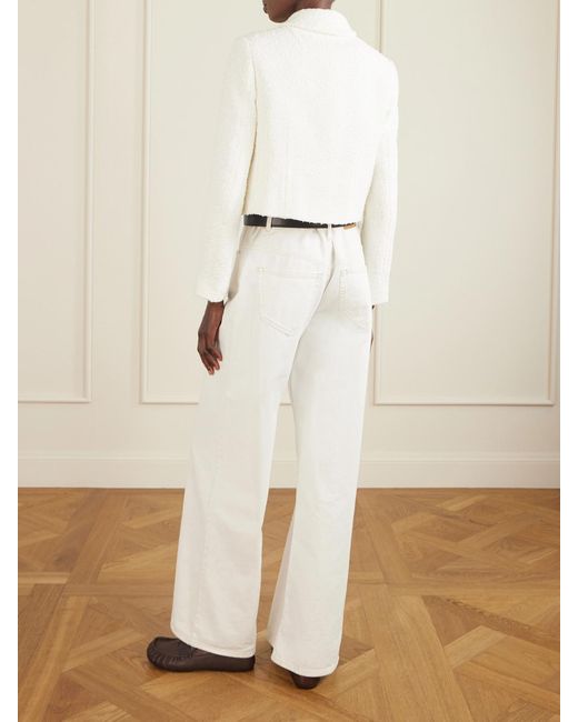 Another Tomorrow White Cropped Cotton Bouclé-Tweed Jacket