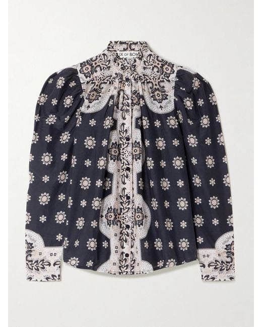 Alix Of Bohemia Gray Artemis Bronco Ruffled Bandana-Print Cotton And Silk-Blend Shirt