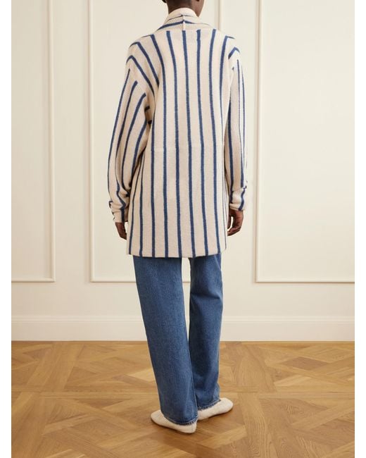 The Elder Statesman White Striped Knitted Cashmere Cardigan