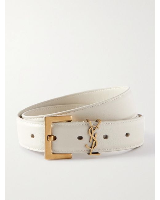 Saint Laurent Natural Cassandre Leather Belt