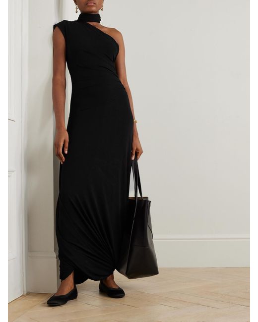 TOVE Black Liv One-Shoulder Ruched Crepe-Jersey Maxi Dress