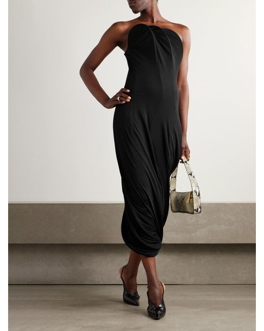 Victoria Beckham Black Trägerlose Robe Aus Jersey Mit Raffungen