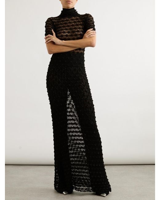 Alaïa Black Open-Knit Straight-Leg Pants