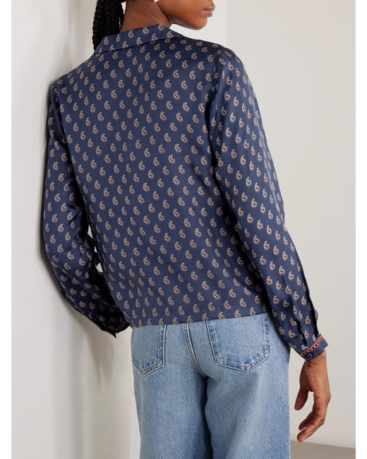 Doen Blue Elene Paisley-Print Silk-Satin Blouse