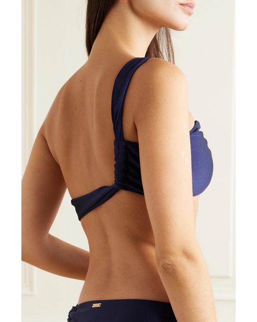 Cult Gaia Blue Charmaine Asymmetric Metallic Bandeau Bikini Top