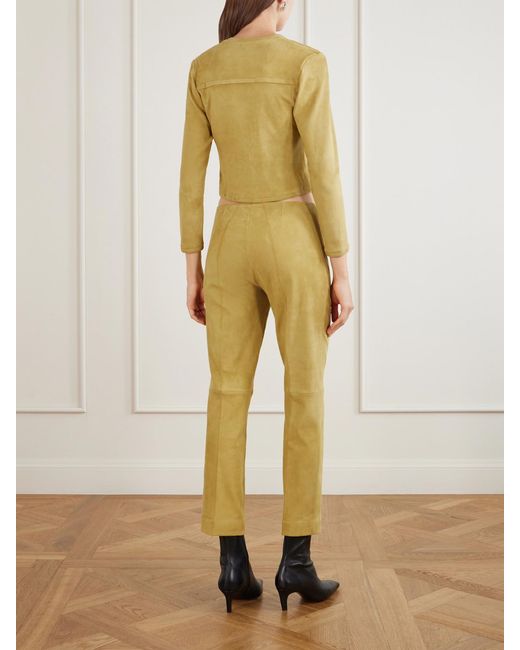 Stouls Natural Georgette Straight-Leg Suede Pants