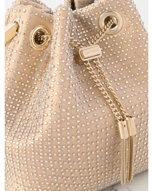 Jimmy Choo Natural Bon Bon Crystal-Embellished Mesh And Satin Bucket Bag