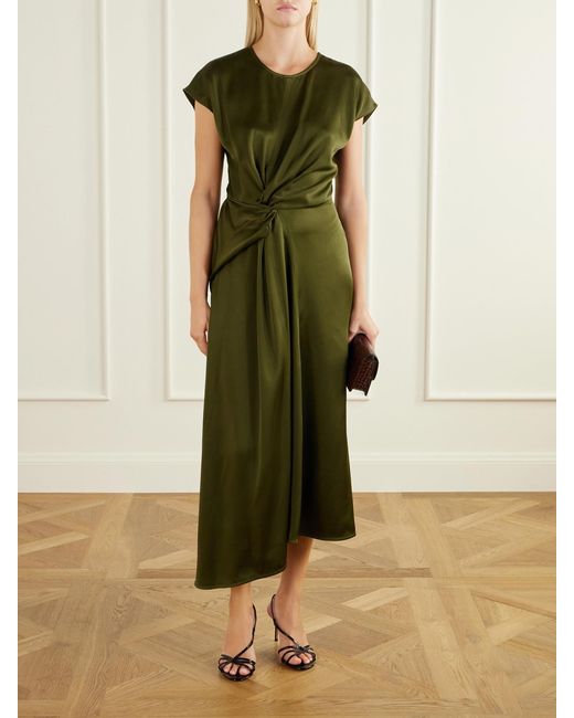 Victoria Beckham Green Aria Draped Asymmetric Satin Midi Dress