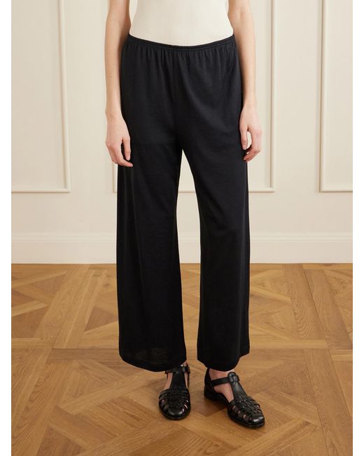 Totême Blue Cotton And Silk-Blend Wide-Leg Pants