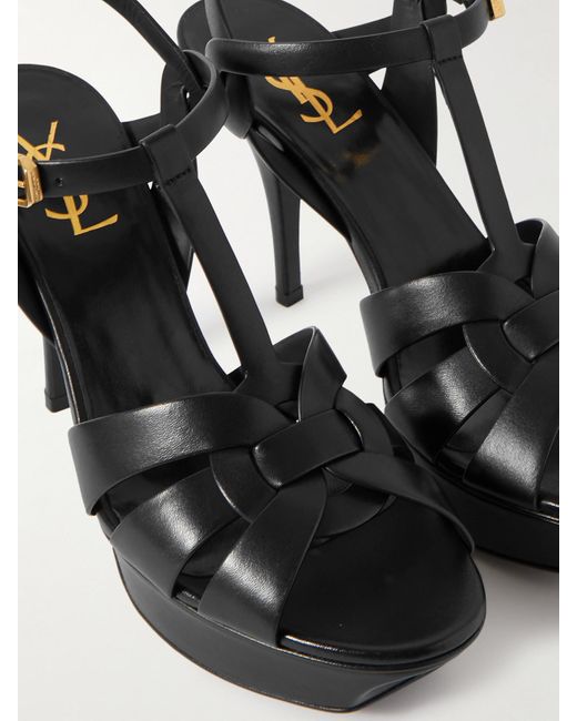 Saint Laurent Black Tribute Woven Leather Platform Sandals