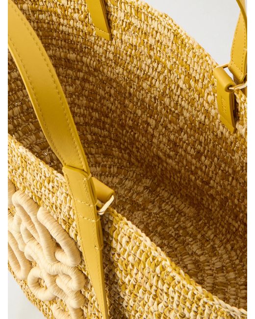 Loewe Metallic Paula's Ibiza Eclipse Basket Medium Leather-Trimmed Raffia Tote